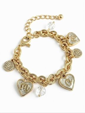 Swarovski® Crystal MOM Heart Charm Bracelet - Champagne Gold Double Rolo Chain